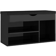 Lavice s botníkem a poduška černá lesklá 80x30x47cm dřevotříska, 326766 - Botník