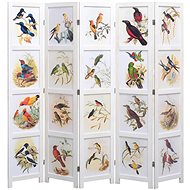5-piece Screen White 175 x 165cm Birds - Room Divider