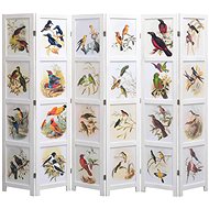 6-piece Screen White 210 x 165cm Birds - Room Divider