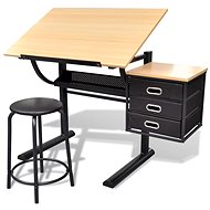 Náklopný kreslicí stůl s židlí a třemi zásuvkami - Desk
