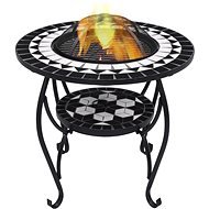 Mozaikový stolík s ohniskom čierno-biely 68 cm keramika - Ohnisko