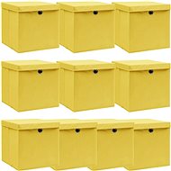 Storage Boxes with Lids 10 pcs Yellow 32 x 32 x 32cm Textile - Storage Box