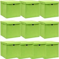 Úložné boxy s vekami 10 ks zelené 32 × 32 × 32 cm textil - Úložný box