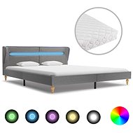 Bed with mattress and LED light gray textile 180x200 cm - Bed