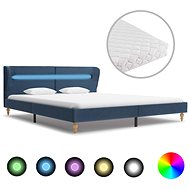 Bed with mattress and LED light blue textile 180x200 cm - Bed