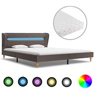 Bed with mattress and LED light taupe textile 180x200 cm - Bed