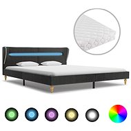 Bed with mattress and LED light dark gray jute 160x200 cm - Bed