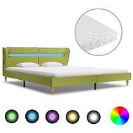 Bed with mattress and LED light green textile 160x200 cm - Bed