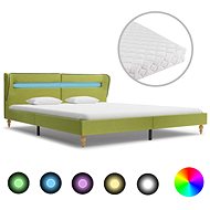 Bed with mattress and LED light green textile 180x200 cm - Bed