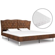 Bed with mattress brown textile 180x200 cm - Bed