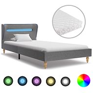 Bed with LED mattress light gray textile 90x200 cm - Bed