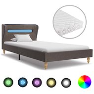Bed with mattress LED taupe textile 90x200 cm - Bed