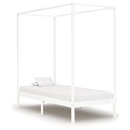 Bed frame with canopy white solid pine wood 100x200 cm - Bed Frame