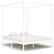 Bed frame with canopy white solid pine 160x200 cm - Bed Frame