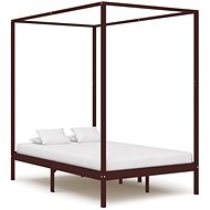 Bed frame with canopy dark brown solid pine 140x200 cm - Bed
