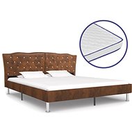 Bed with mattress with memory foam brown textile 160x200 cm - Bed