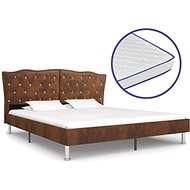 Bed with mattress with memory foam brown textile 180x200 cm - Bed