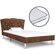 Bed with mattress with memory foam brown textile 90x200 cm - Bed
