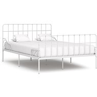 Bed frame with slatted design white metal 160x200 cm - Bed Frame