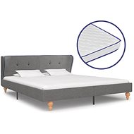 Bed with mattress with memory foam light gray textile 180x200cm - Bed
