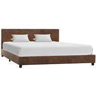 Bed frame brown faux brushed leather 120x200 cm - Bed Frame