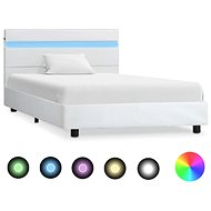 Bed frame with LED light white faux leather 90x200 cm - Bed Frame