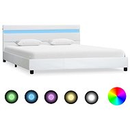 Bed frame with LED light white faux leather 140x200 cm - Bed Frame
