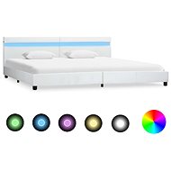 Bed frame with LED light white faux leather 180x200 cm - Bed Frame
