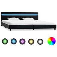 Bed frame with LED light black faux leather 180x200 cm - Bed Frame