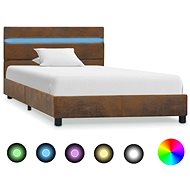 Bed frame with LED light brown textile 90x200 cm - Bed Frame