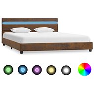Bed frame with LED light brown textile 140x200 cm - Bed Frame