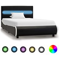 Bed frame with LED light black faux leather 90x200 cm - Bed Frame