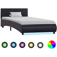 Bed frame with LED light black faux leather 90x200 cm - Bed Frame
