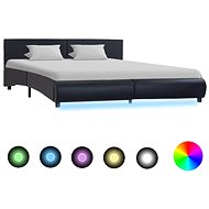 Bed frame with LED light black faux leather 160x200 cm - Bed Frame