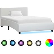 Bed frame with LED light white faux leather 100x200 cm - Bed Frame