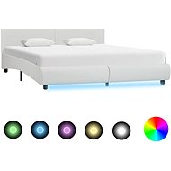 Bed frame with LED light white faux leather 160x200 cm - Bed Frame