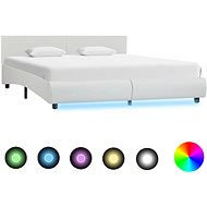 Bed frame with LED light white faux leather 180x200 cm - Bed Frame