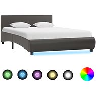 Bed frame with LED light gray faux leather 140x200 cm - Bed Frame
