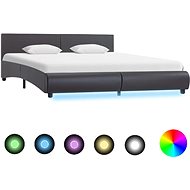 Bed frame with LED light gray faux leather 180x200 cm - Bed Frame