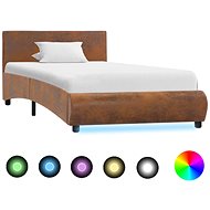Bed frame with LED light brown textile 90x200 cm - Bed Frame