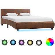 Bed frame with LED light brown textile 140x200 cm - Bed Frame