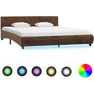 Bed frame with LED light brown textile 160x200 cm - Bed Frame