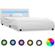 Bed frame with LED light white faux leather 100x200 cm - Bed Frame