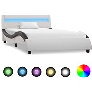 Bed frame with LED light black and white faux leather 100x200 cm - Bed Frame