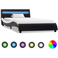Bed frame with LED light black and white faux leather 90x200 cm - Bed Frame