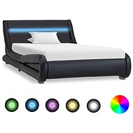 Bed frame with LED light black faux leather 100x200 cm - Bed Frame
