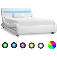 Bed frame with LED light white faux leather 90x200 cm - Bed Frame