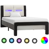 Bed frame with LED light black and white faux leather 100x200 cm - Bed Frame