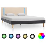 Bed frame with LED light cream and dark gray textile 140x200cm - Bed Frame