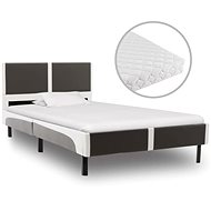 Bed with mattress gray-white faux leather 90x200 cm - Bed